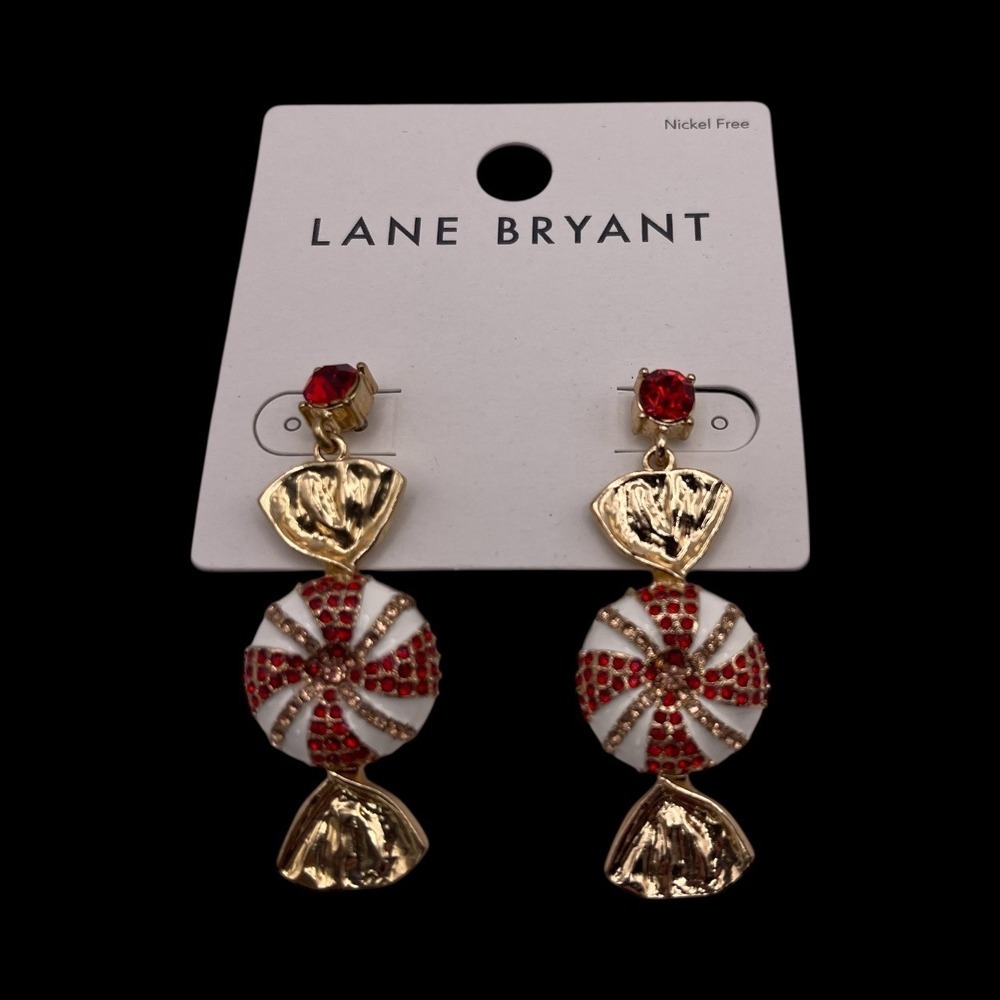 Lane Bryant‎ Peppermint Candy Dangle Earrings Red White Gold Nickel Free New